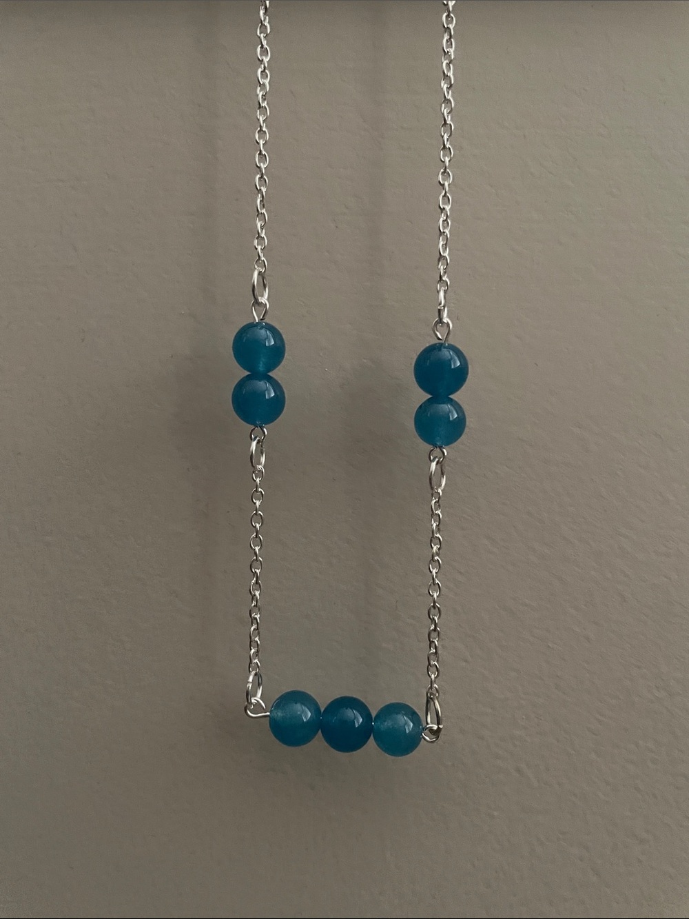 Steel blue jade round gemstone Necklace